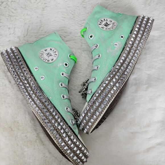 NEW Nan-Ku Couture Free People Cruise Studded Green Spring Mint High-Top Sneaker - Picture 7 of 12